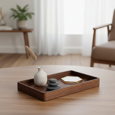 Walnut-Colored Acacia Wood Tray Organizer, Storage For Perfume, Cologne & Jewelry