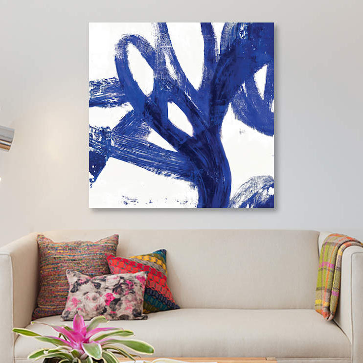 «Tendresse indigo» par PI Galerie - reproduction sur toile tendue, H 48 po x l 48 po x P 1,5 po, Toile tendue, Pas de tapis