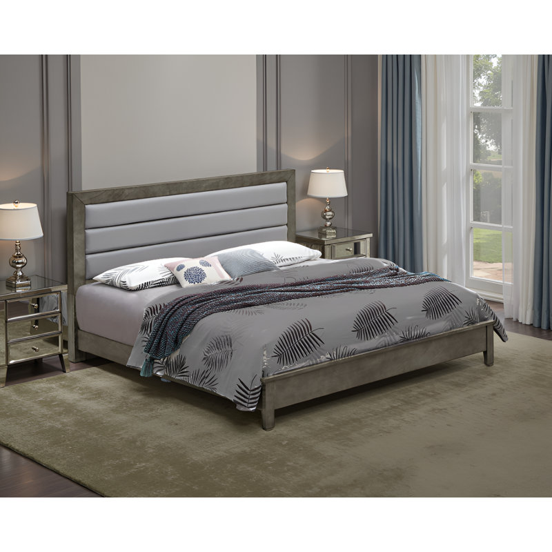 Lit double en similicuir gris Imatra, Gris, Double
