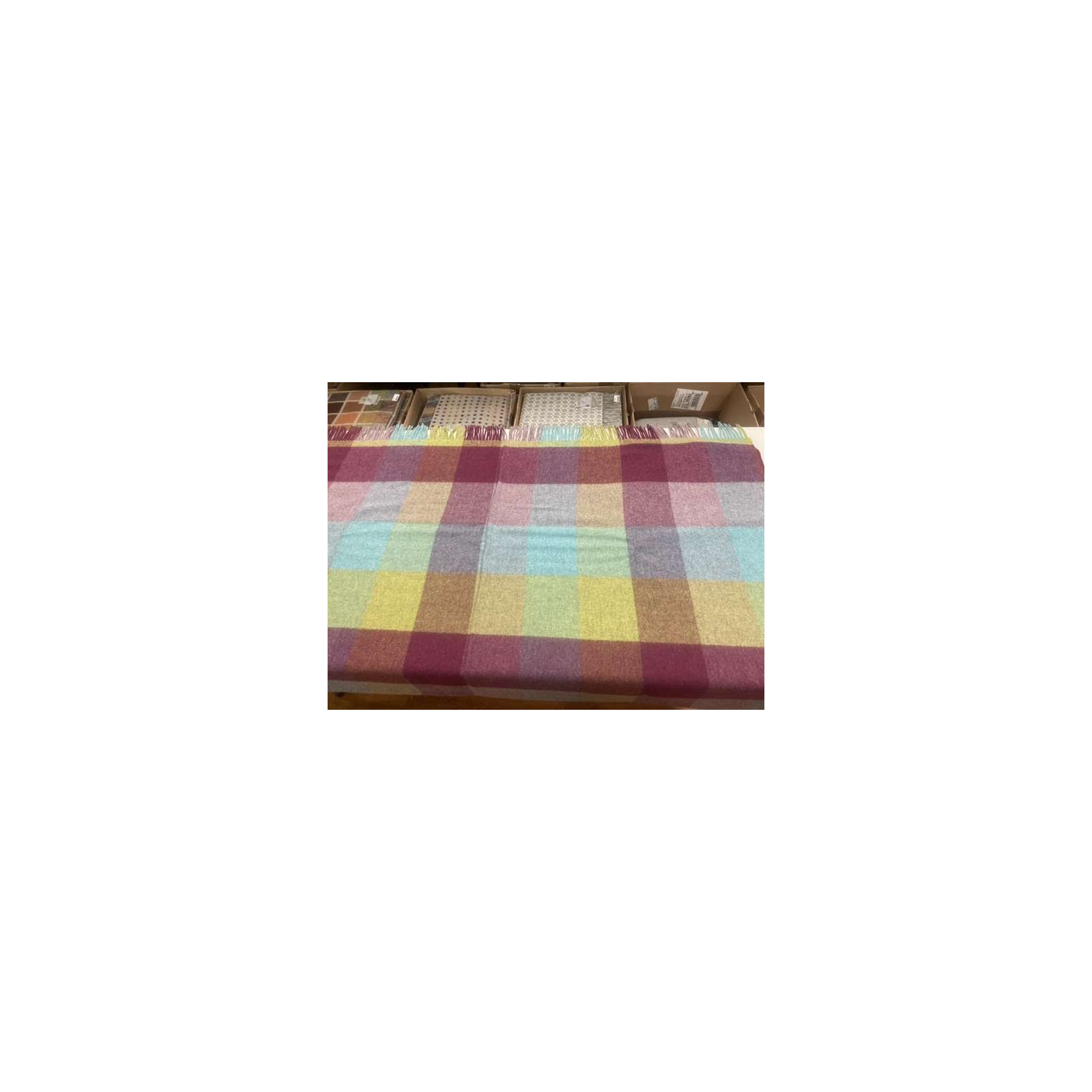Merino Lambswool Throw/Blankets Hand Woven Blanket, Red/Purple Patchwork