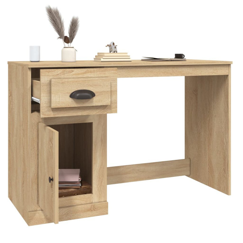 Serlin Solid Wood Base Writing Desk, Sonoma Oak
