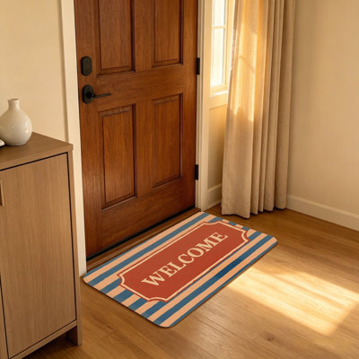 Tapis d'entrée rectangulaire à rayures bleu marine et orange 20 po x 32 po pour vestibule