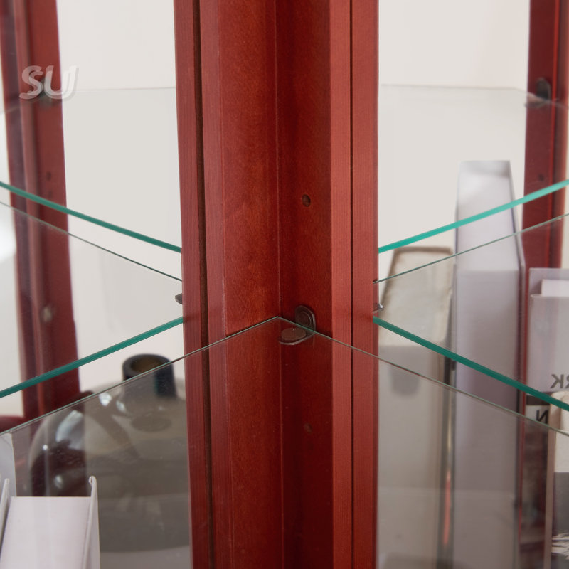 Armoire d'angle lumineuse avec portes en verre et 3 tablettes, Cerisier