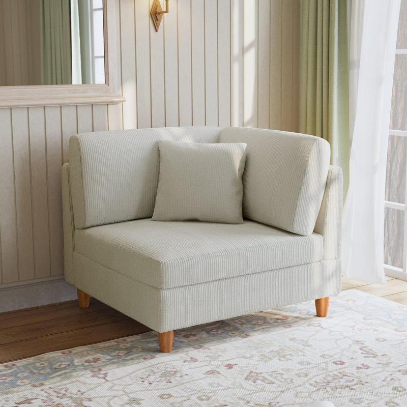 Seemab Upholstered Sea Salt Gray Corduroy Armchair with Pillow Back, One Arm Single Chair Module Part For Sectional Sofa