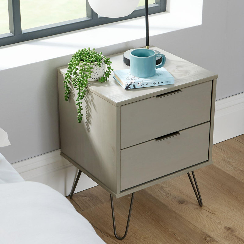 Rothley 2 Drawer Solid Wood Bedside Table, Gray