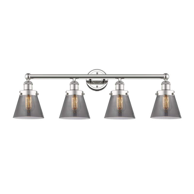 Éclairage pour meuble-lavabo de salle de bain 4 lumières Edison Cone, Plaqué couleur fumée, Nickel poli