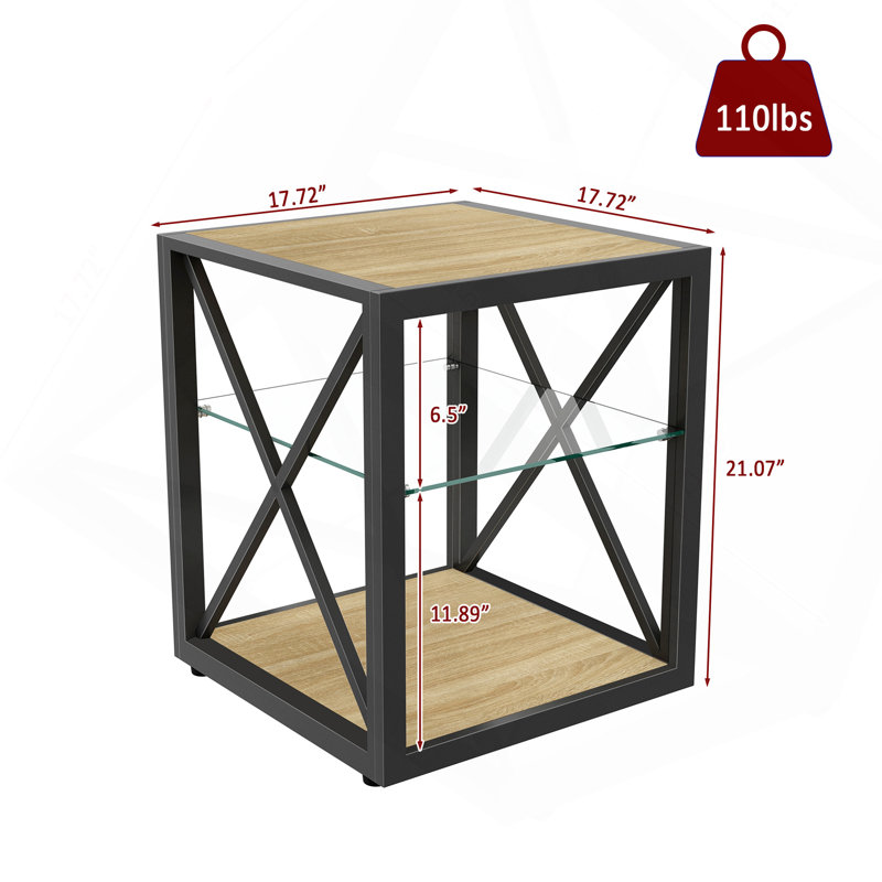 Table de chevet moderne 1 pièce pour chambre à coucher et salon, plateau en panneau de fibres à densité moyenne en bois trempé et en bois naturel, table d'appoint de style industriel