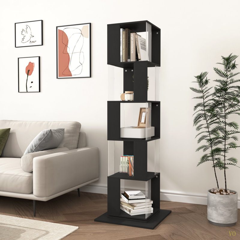 Bibliothèque rotative à 5 niveaux, bibliothèque simple avec plaque en acrylique, Noir