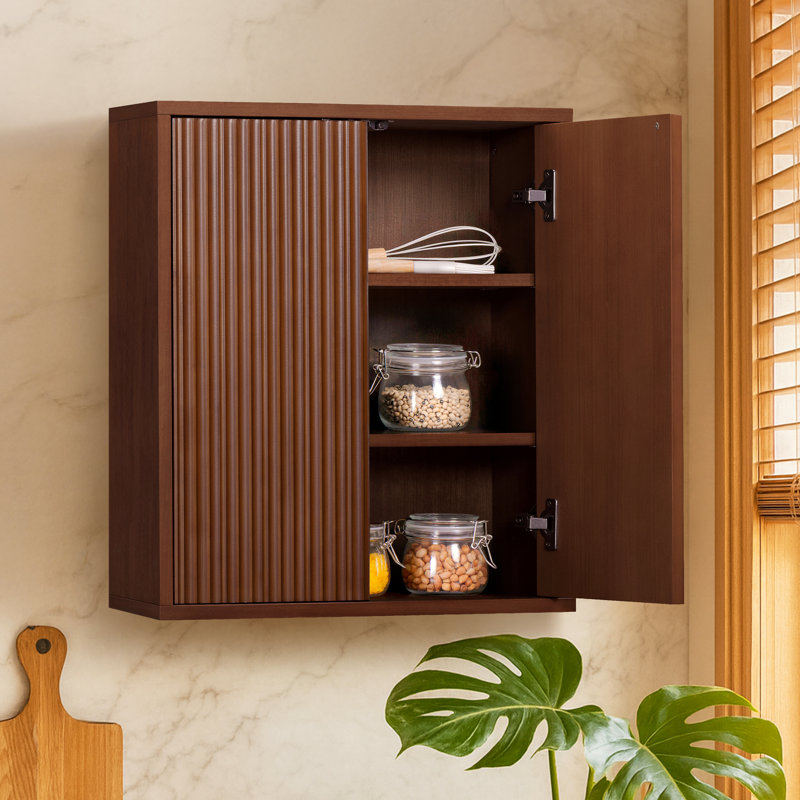 Armoire de rangement murale moderne à 2 portes avec portes cannelées à poussoir pour l'organisation de la salle de bain