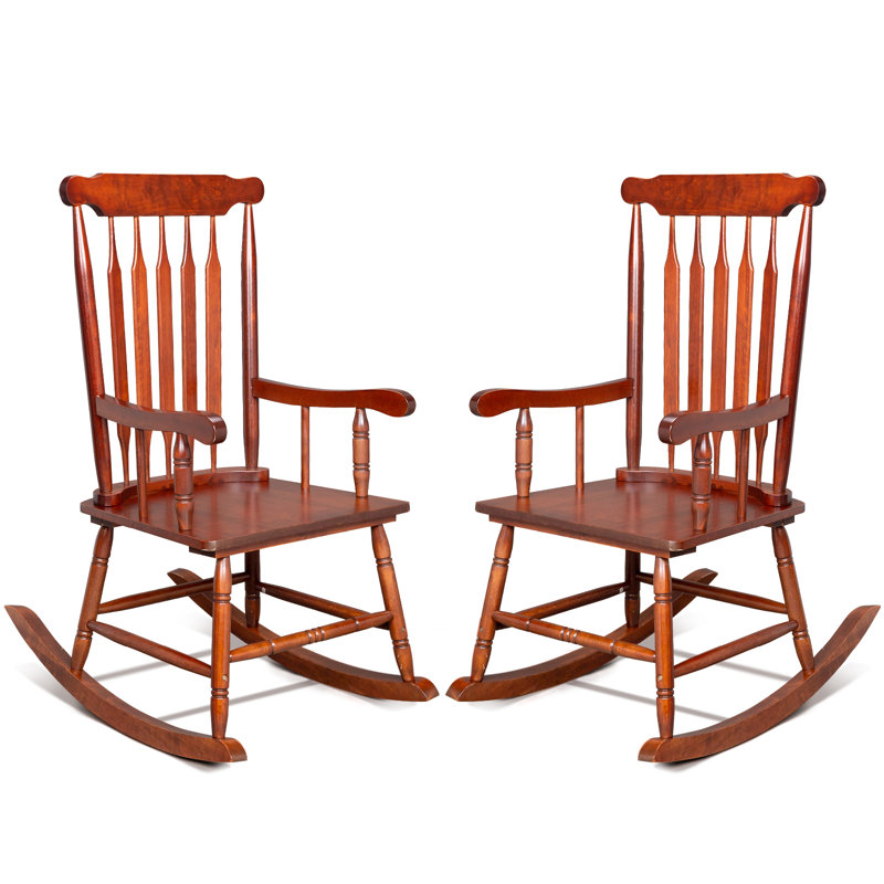Brown Solid Wood Patio Rocking Chair with Arms