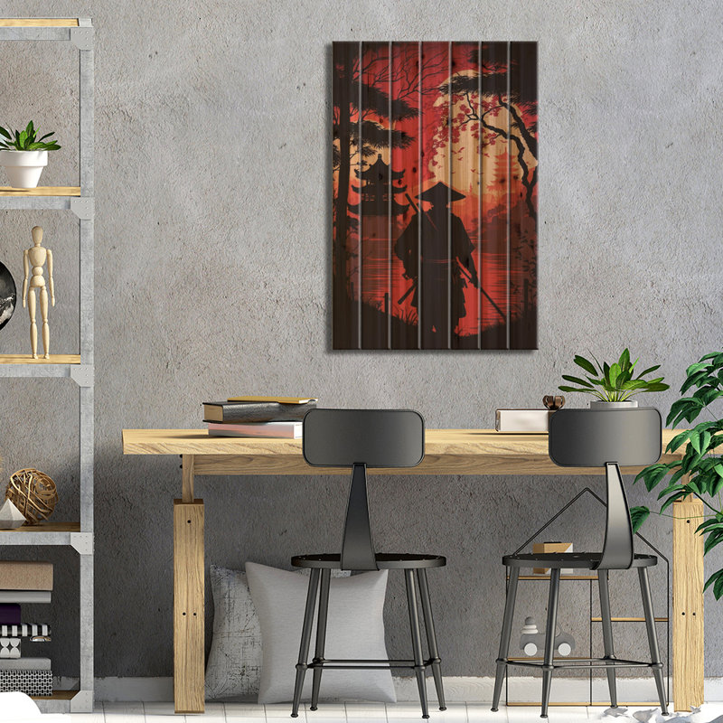 «Strouse Japanese Samurai II On Wood» par Durro, reproduction d'art, H 26 po x l 18 po x P 1,5 po