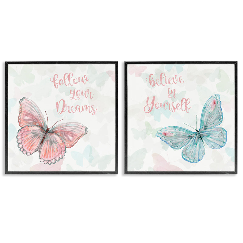«Believe In Dreams Butterflies», ensemble de 2 giclées encadrées par Carol Robinson, Giclée encadrée noir minuit