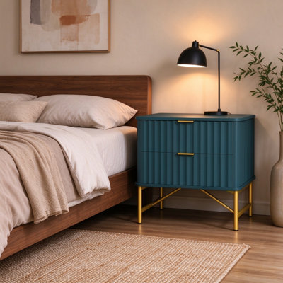 Barbeau Modern Fluted Nightstand With 2 Drawers