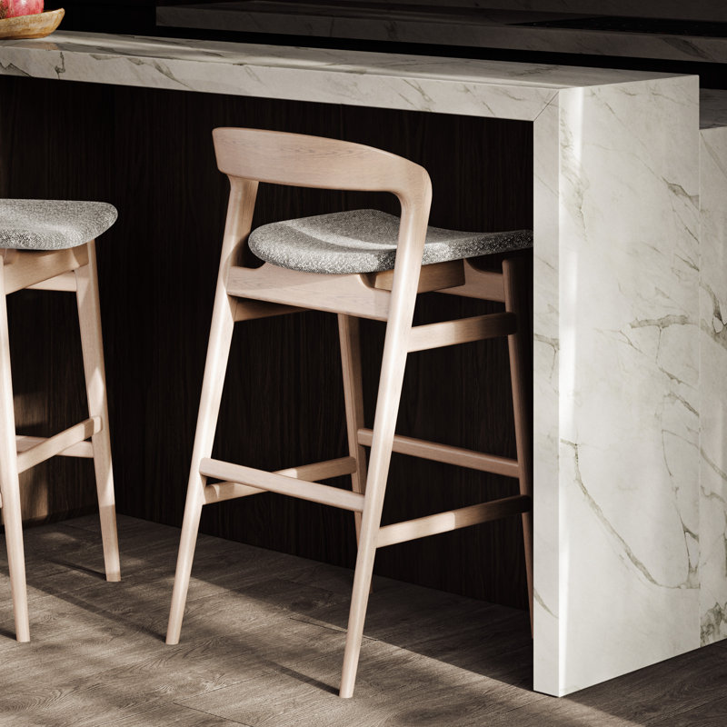 Modern Brazilian Velma Counter Stool, Counter Stool (25.25" Seat Height), Crafted Glaze Performance Boucle