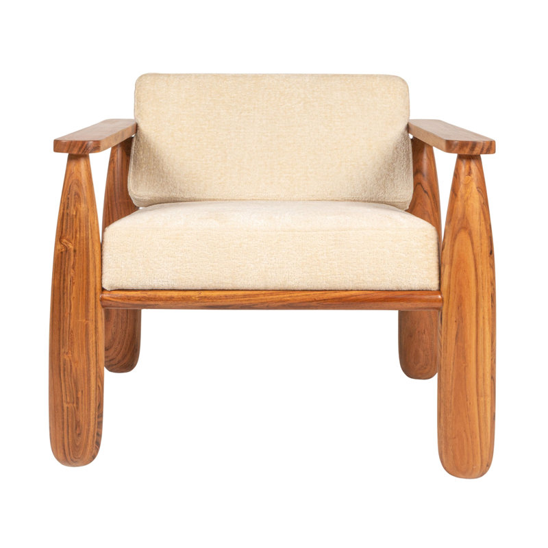 Acacia Wood and Crushed Velvet Arm Chair