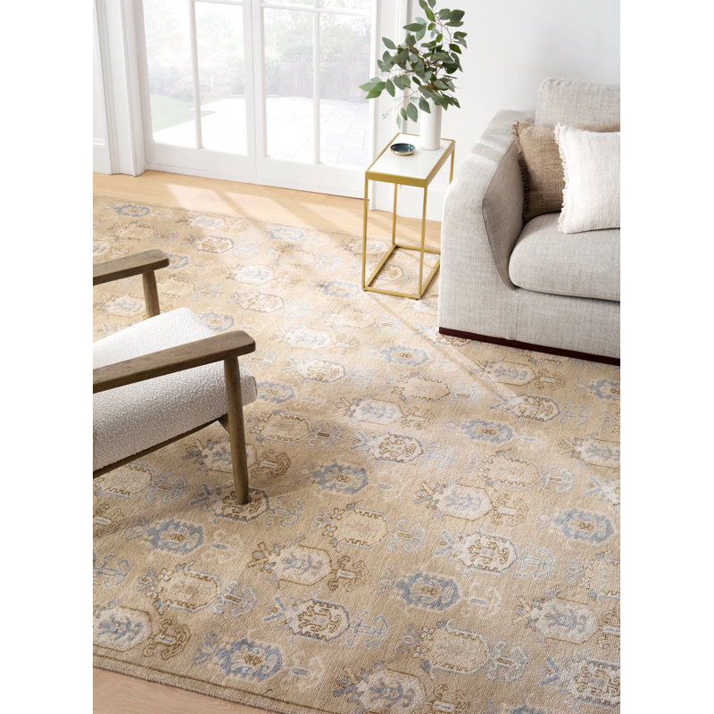 Ashby Hand Knotted Wool Oriental Area Rug in Taupe/Gray, Rectangle 5' x 8'