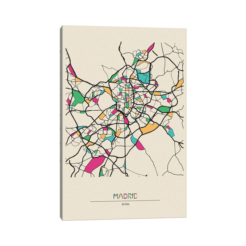Madrid, Spain Map by Ayse Deniz Akerman - Wrapped Canvas Print, 30.48 cm H x 45.72 cm W