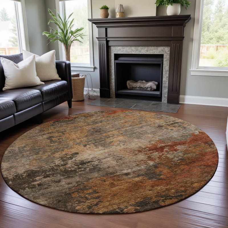 Premium Machine Washable Jessie AMF1216 Abstract Rug, Rond 8 pi