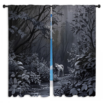 Gray Wolf In Forest Window Curtains Wolf Sheer & Room Darkening - 2 Panels