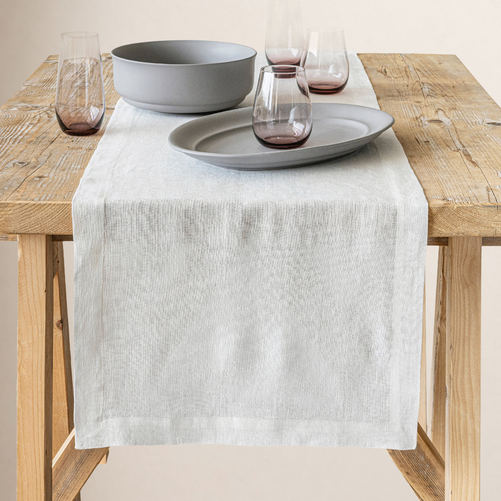 Linen Table Runner, 18" W x 90" L, Ivory