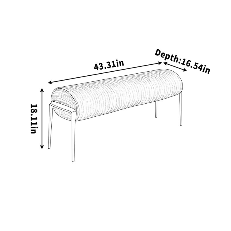Banc en métal à rembourrage doux, H 18,11 po x l 43,31 po x P 16,54 po, Orange
