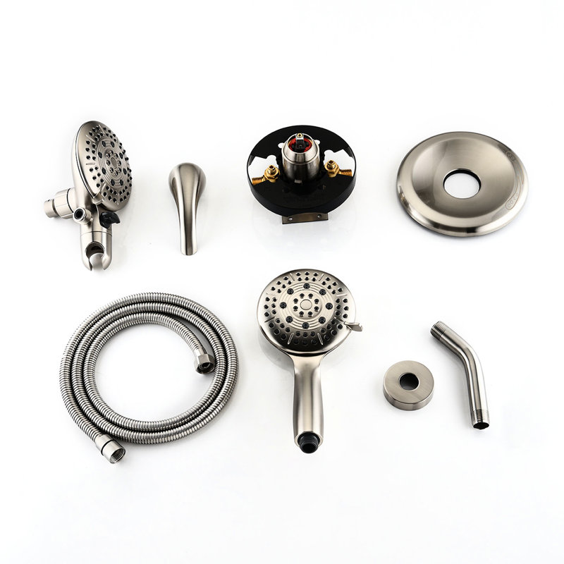 Rain Shower Head With Handheld - Power Fog Spray & 5 Other Modes Brushed Nickel Finish Wall Mounted 6 Patterns Rough-In Valve Discoloration