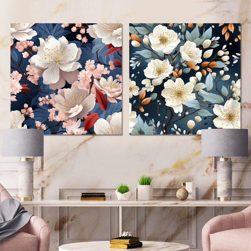 Eloane - Ensemble de 2 décorations murales florales, Toile tendue, H 16 po x l 33 po x P 1 po