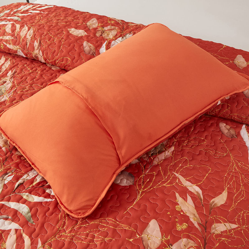 Ensemble de courtepointe 3 pièces à motif floral en microfibre légère toutes saisons, Jaune