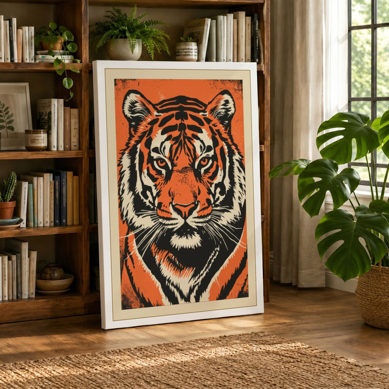 Tiger Face Direct Geometric - Wrapped Canvas, 30x20 - 76.2 x 50.8 cm, White Border