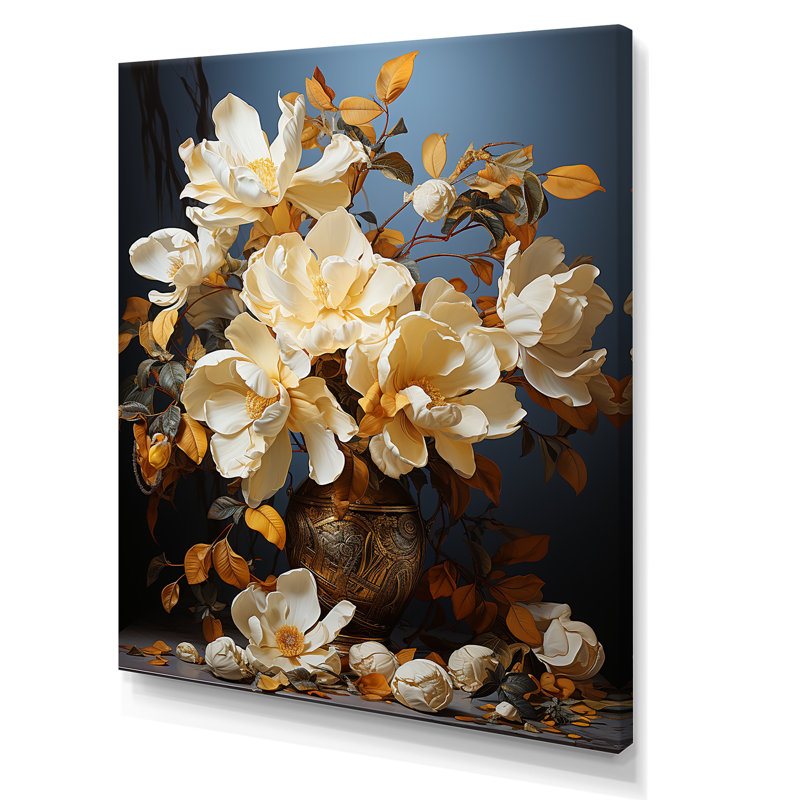 Majestic jaune doré Magnolias III - impression, H 32 po x l 16 po x P 1 po, Toile tendue