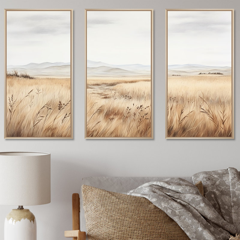 Prairie Peacefulness Meadows I - ensemble d'art mural sur toile prairies, Cadre naturel flottant, H 32 po x l 48 po x P 1 po