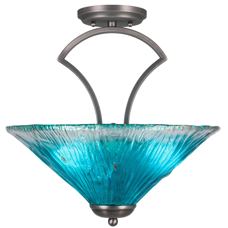 Zilo Semi-Flush 3-Bulbs Shown With 16"Crystal Glass, Teal, Graphite