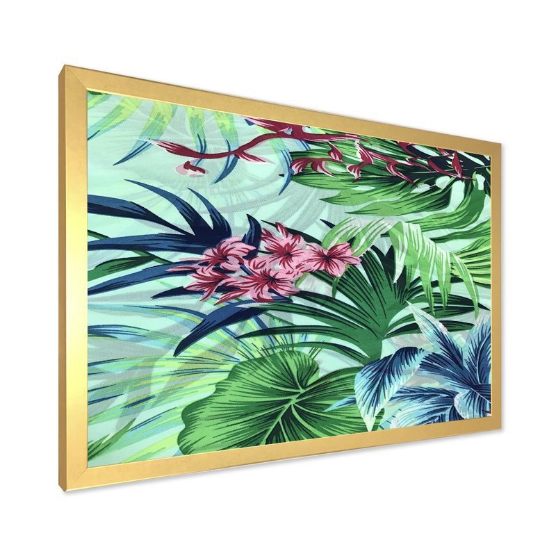 Fleurs tropicales rétro VII - Impression sur toile, H 30 po x l 40 po x 1,5 po, Cadre doré