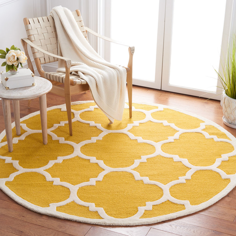 Cannen Hand Tufted Wool Geometric Rug, Round 6'
