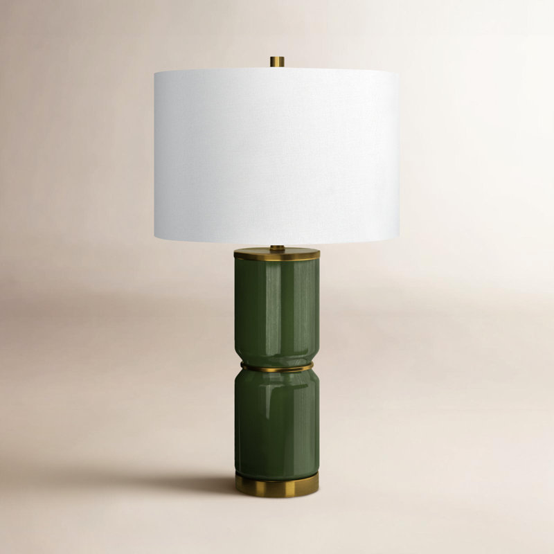 Jensi 26" H Ceramic and Metal Table Lamp with Linen Drum Shade , Dark Green