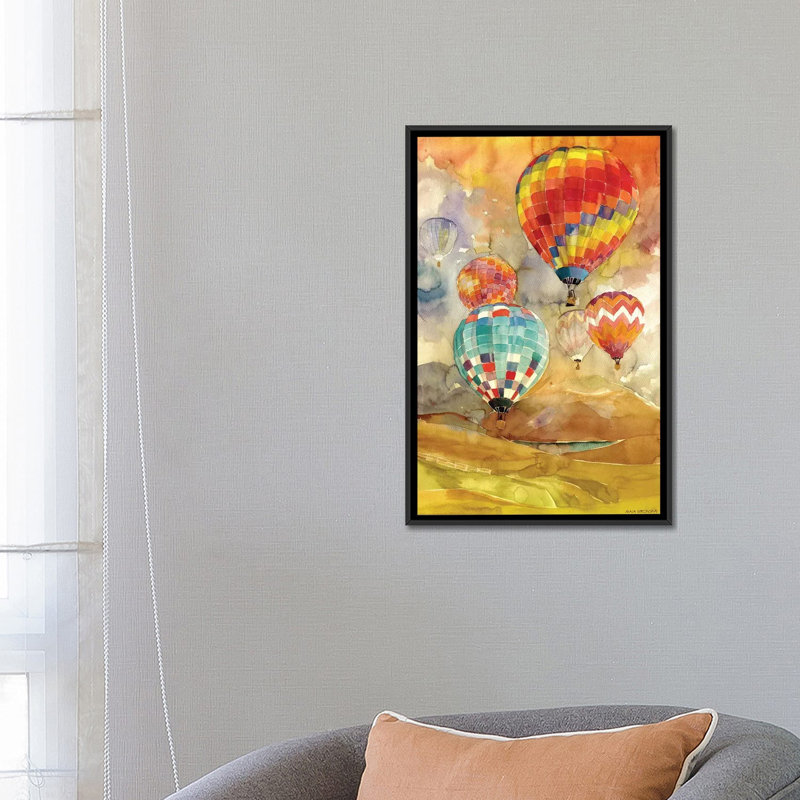 "balloons" , impression sur toile tendue, H 26 po x l 18 po x P 1,5 po, Toile avec cadre noir, Pas de tapis