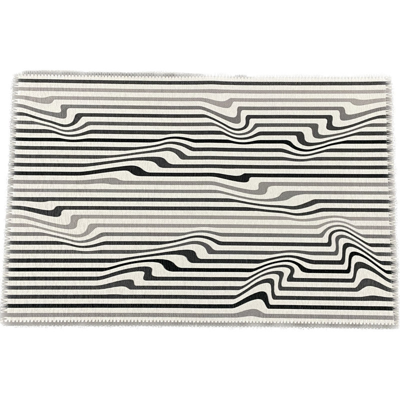 Spectrum White Warp Microfiber Rectangle Washable Rug, Neutrals, Rectangle 3' x 5'