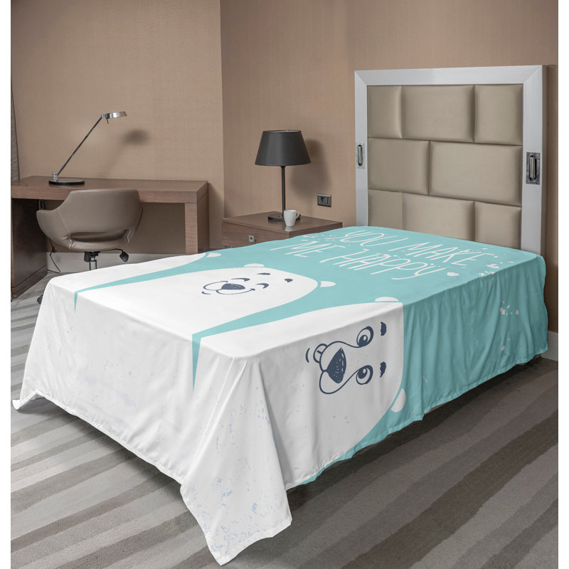 Dessin de dessus plat Ambesonne avec mots «Bears» Aqua - blanc, Drap plat de taille double