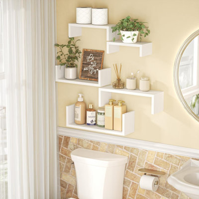 Floating Shelves For Wall, Wall Shelves For Bathroom, Bedroom, Living Room, Kitchen, Office, Wood Shelves For Home Decor Set Of 5 (Washed White)