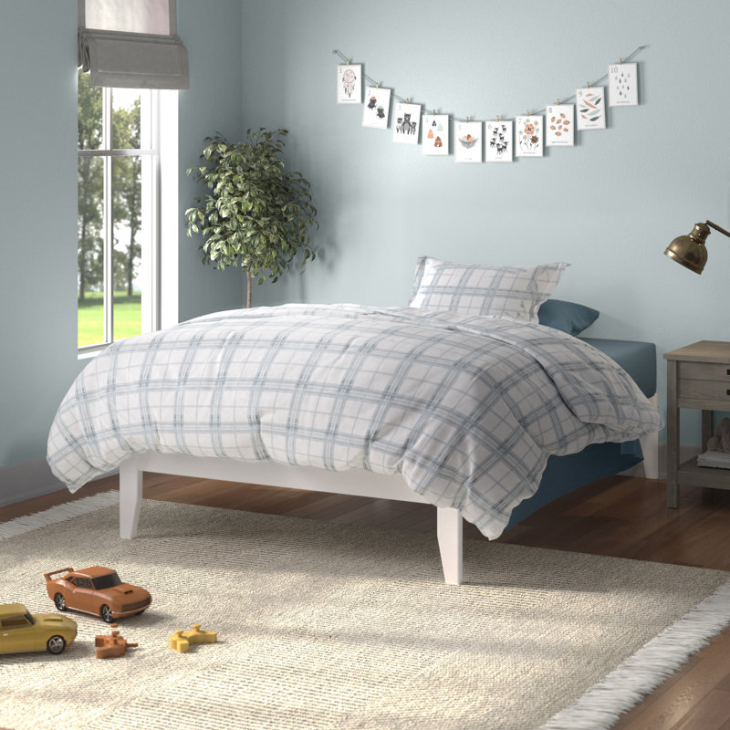 Javaunte Solid Wood Platform Standard Bed, White, Twin XL
