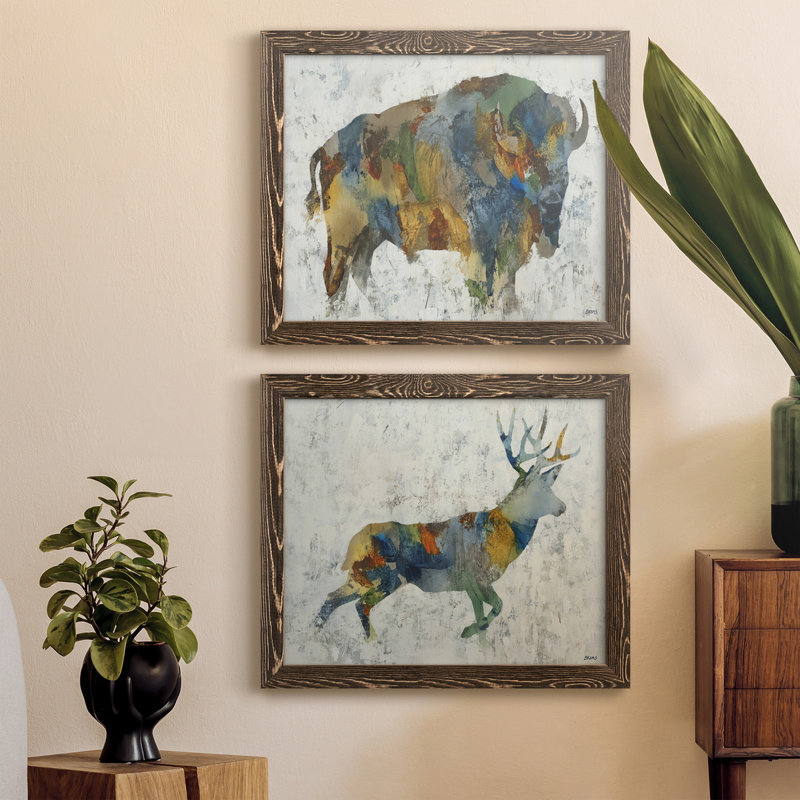 Plains Icon - ensemble de 2 impressions, H 34 po x l 20 po x P 1 po, Toile avec cadre en noyer, Pas de tapis