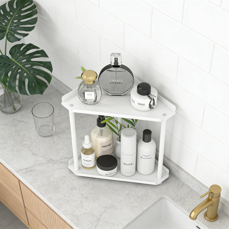Étagère de coin à 2 niveaux pour comptoir de salle de bain, support de rangement multifonctionnel pour meuble-lavabo, cuisine, salon et chambre à coucher