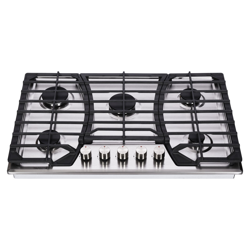 Trifecte 20" 22" 24" 30" 36" 40" 48" 60" Silver Smart 5 Burner Cooktop with Dual Size Power Burner and with Downdraft Ventilation