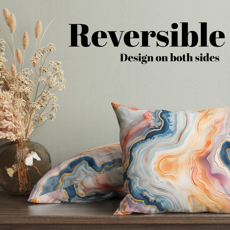 Housse de coussin réversible Agate, Jaune / Bleu / Blanc, H 22 po x l 22 po