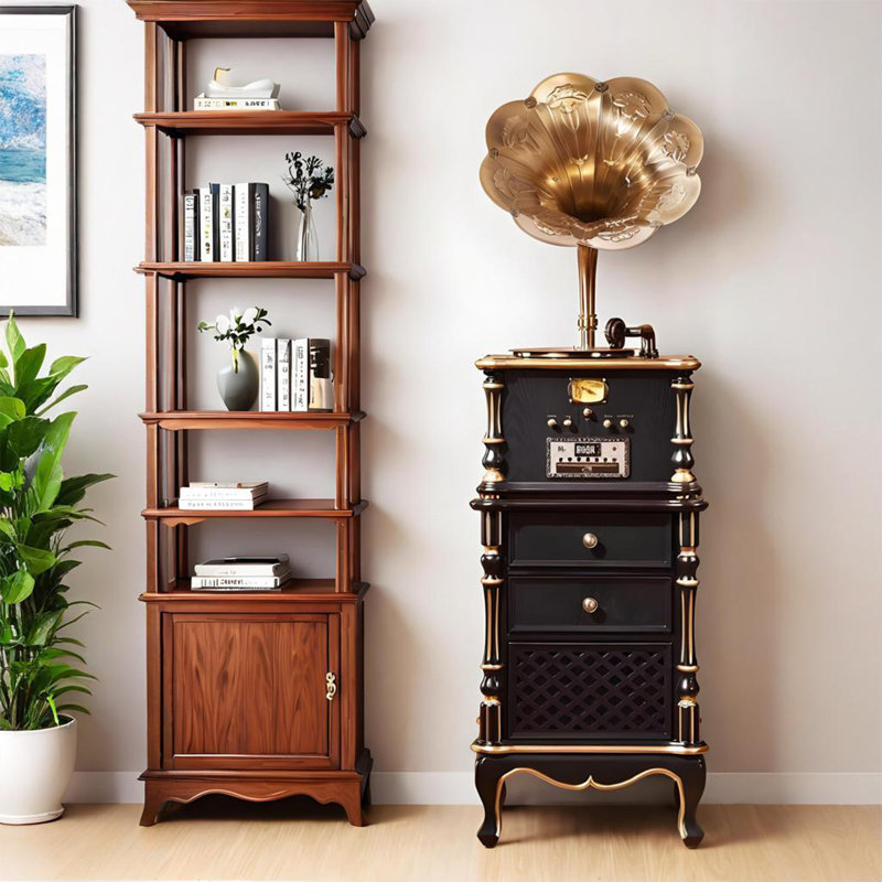 Retro Solid Wood Record Player with Bluetooth Speaker Integrated Phonograph and CD Playback
