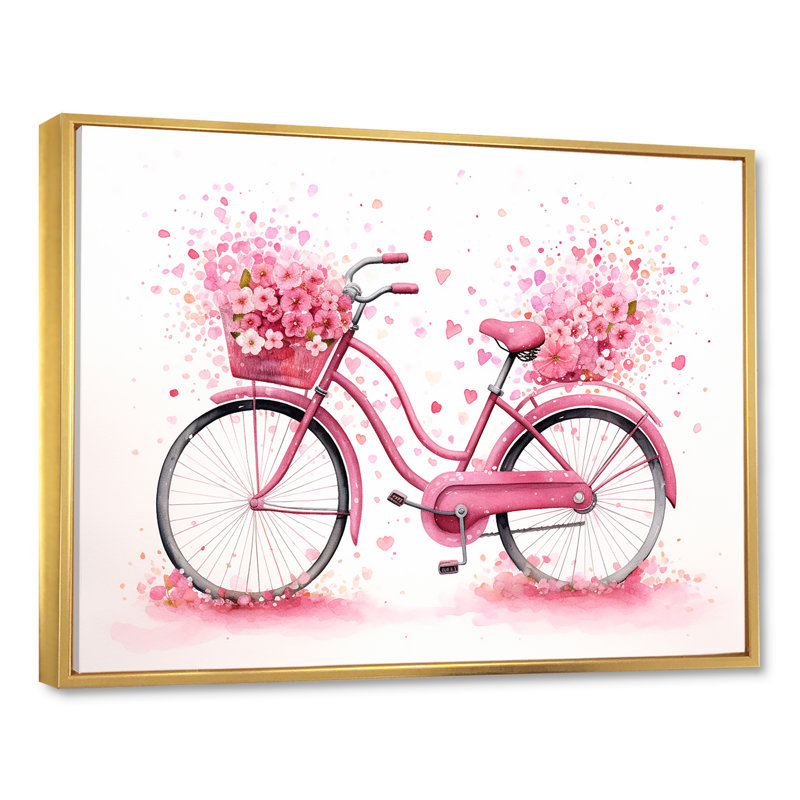 Bonbon, croisière rose, bicyclette sur toile, H 34 po x l 44 po x P 1,5 po, Cadre flottant doré