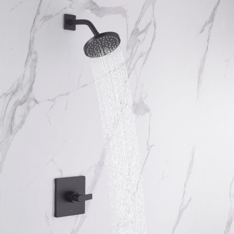 Dean Collection Shower Trim Only: 6" Round Shower Head, Single Handle Set & Rough-in Valve Included - Matte Black