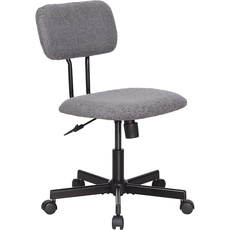 23'' Lamb Wool Armless Task Chair - Adjustable Swivel with Tufted Back, No, Gray