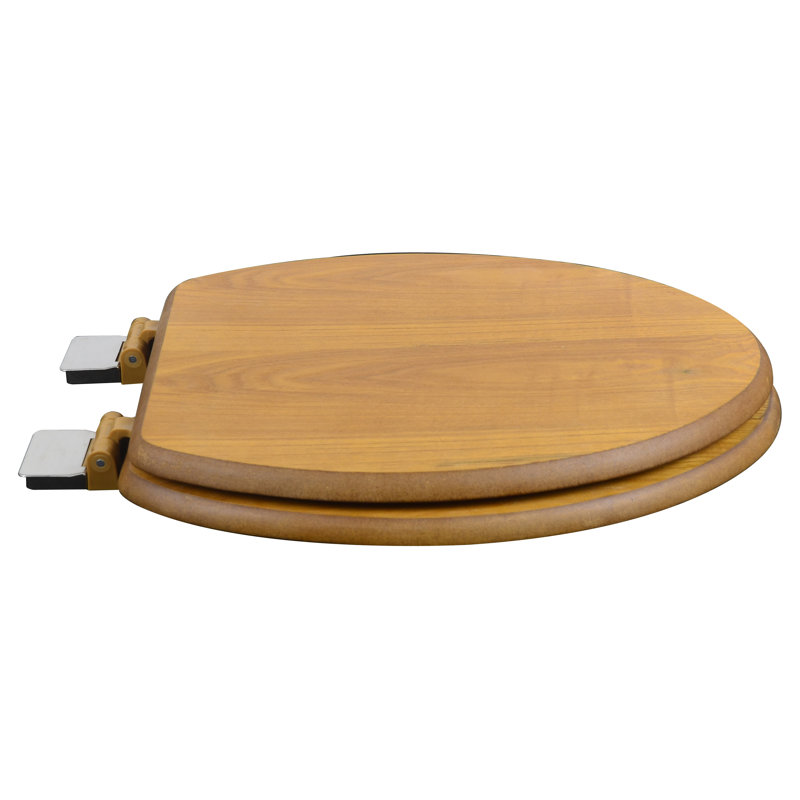 Elongated Toilet Seat and Lid, Light Oak, Chrome
