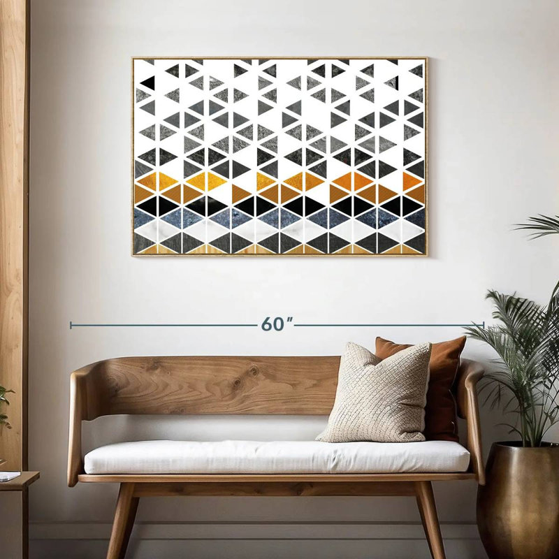 Triangle Geometric Patterns, Floating Frame Natural Wood, 43" X 29"